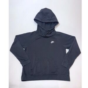 Nike Sportswear Essential Funnel Neck Hoodie Black Fleece Pullover Womens Medium